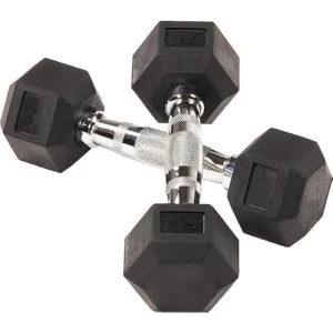 Rubber Encased Chrome Hex Dumbbells-Set of 2